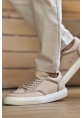 MirgeShoes Bej Bağcıklı Erkek Spor Ayakkabı Keten Kalın BYZ Taban MRG01064823