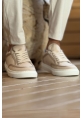 MirgeShoes Bej Bağcıklı Erkek Spor Ayakkabı Keten Kalın BYZ Taban MRG01064823