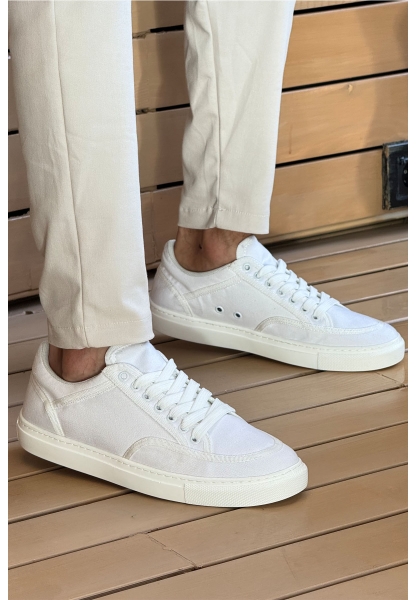 MirgeShoes Beyaz Bağcıklı Erkek Spor Ayakkabı Keten Kalın BYZ Taban MRG01064823