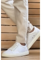 MirgeShoes Beyaz Bağcıklı Erkek Spor Ayakkabı Keten Kalın BYZ Taban MRG01064823