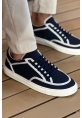 MirgeShoes Lacivert-Beyaz Bağcıklı Erkek Spor Ayakkabı Keten Kalın BYZ Taban MRG01064823