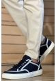 MirgeShoes Lacivert-Beyaz Bağcıklı Erkek Spor Ayakkabı Keten Kalın BYZ Taban MRG01064823