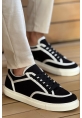 MirgeShoes Siyah-Beyaz Bağcıklı Erkek Spor Ayakkabı Keten Kalın BYZ Taban MRG01064823