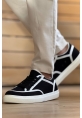 MirgeShoes Siyah-Beyaz Bağcıklı Erkek Spor Ayakkabı Keten Kalın BYZ Taban MRG01064823