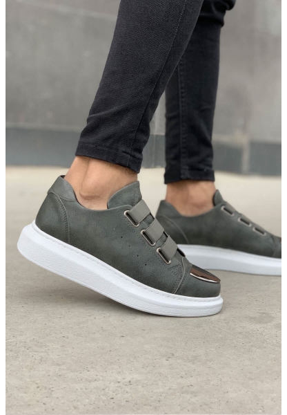 MirgeShoes Antrasit Kemerli Unisex Tarz Ayakkabı Yüksek Kalın BYZ Taban MRG01062569