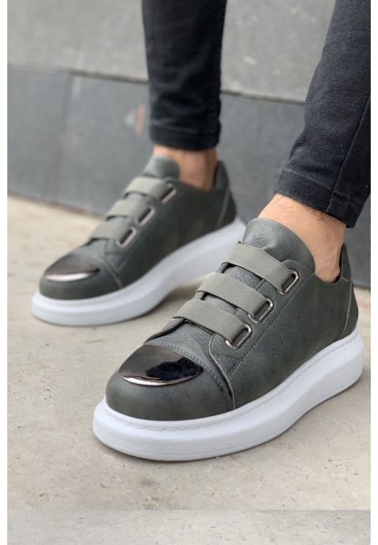 MirgeShoes Antrasit Kemerli Unisex Tarz Ayakkabı Yüksek Kalın BYZ Taban MRG01062569
