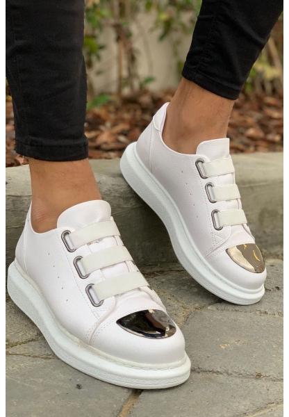 MirgeShoes Beyaz Kemerli Unisex Tarz Ayakkabı Yüksek Kalın BYZ Taban MRG01062569