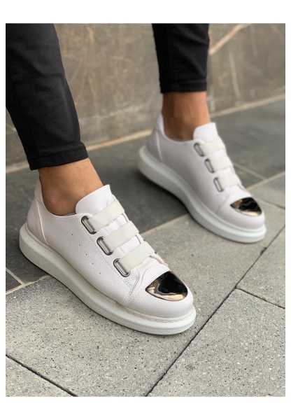 MirgeShoes Beyaz Kemerli Unisex Tarz Ayakkabı Yüksek Kalın BYZ Taban MRG01062569