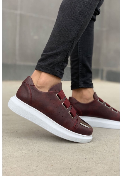 MirgeShoes Bordo Kemerli Unisex Tarz Ayakkabı Yüksek Kalın BYZ Taban MRG01062569