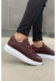 MirgeShoes Bordo Kemerli Unisex Tarz Ayakkabı Yüksek Kalın BYZ Taban MRG01062569