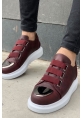 MirgeShoes Bordo Kemerli Unisex Tarz Ayakkabı Yüksek Kalın BYZ Taban MRG01062569