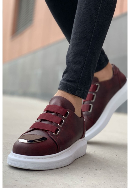 MirgeShoes Bordo Kemerli Unisex Tarz Ayakkabı Yüksek Kalın BYZ Taban MRG01062569