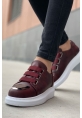 MirgeShoes Bordo Kemerli Unisex Tarz Ayakkabı Yüksek Kalın BYZ Taban MRG01062569