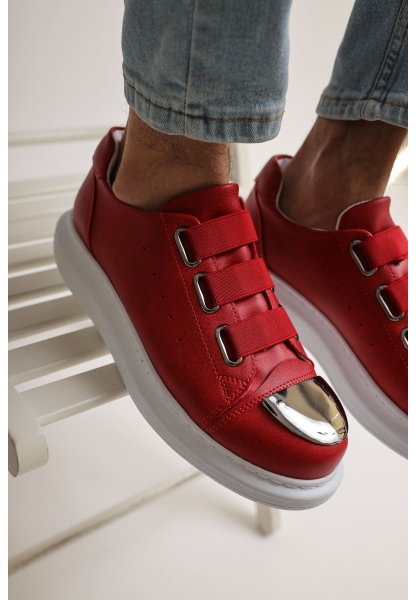 MirgeShoes Kırmızı Kemerli Unisex Tarz Ayakkabı Yüksek Kalın BYZ Taban MRG01062569
