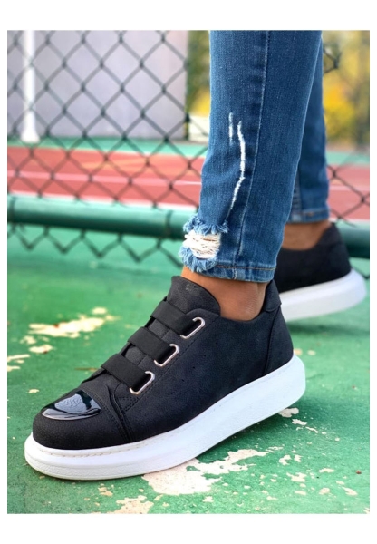 MirgeShoes Siyah Kemerli Unisex Tarz Ayakkabı Yüksek Kalın BYZ Taban MRG01062569