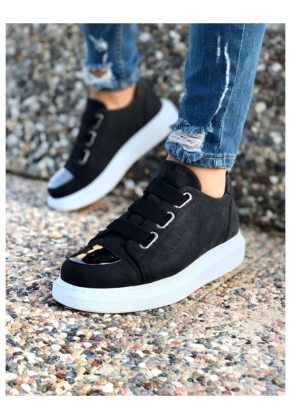 MirgeShoes Siyah Kemerli Unisex Tarz Ayakkabı Yüksek Kalın BYZ Taban MRG01062569