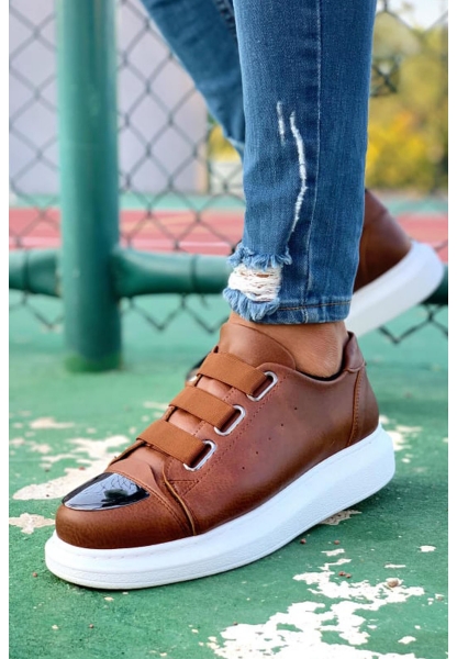 MirgeShoes Taba Kemerli Unisex Tarz Ayakkabı Yüksek Kalın BYZ Taban MRG01062569