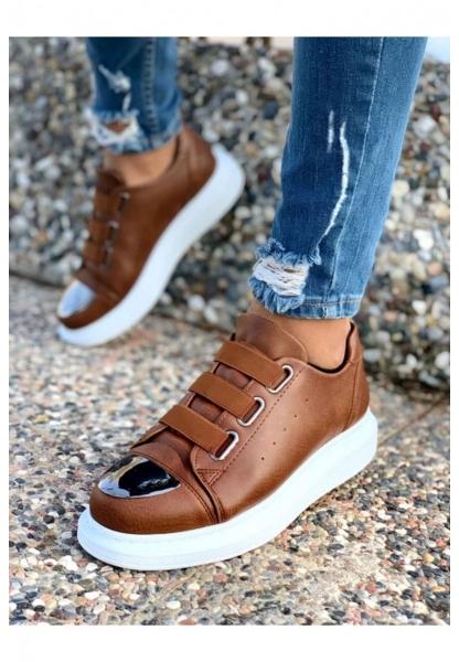 MirgeShoes Taba Kemerli Unisex Tarz Ayakkabı Yüksek Kalın BYZ Taban MRG01062569