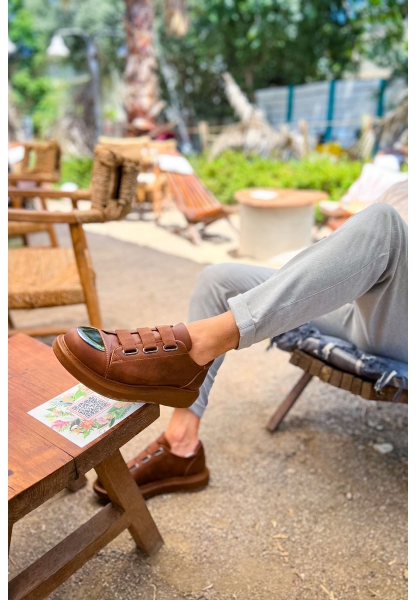 MirgeShoes Taba Kemerli Unisex Tarz Ayakkabı Yüksek Kalın SYH Taban MRG01062569