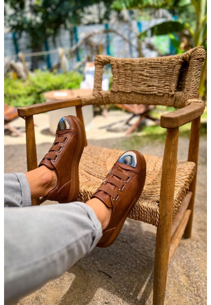 MirgeShoes Taba Kemerli Unisex Tarz Ayakkabı Yüksek Kalın SYH Taban MRG01062569