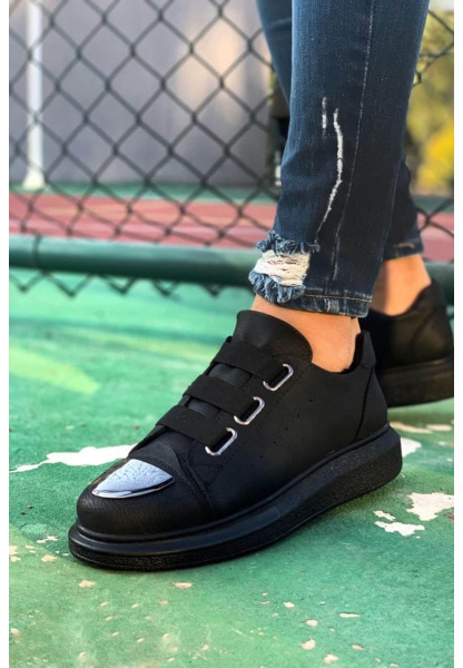 MirgeShoes Siyah Kemerli Unisex Tarz Ayakkabı Yüksek Kalın SYH Taban MRG01062569