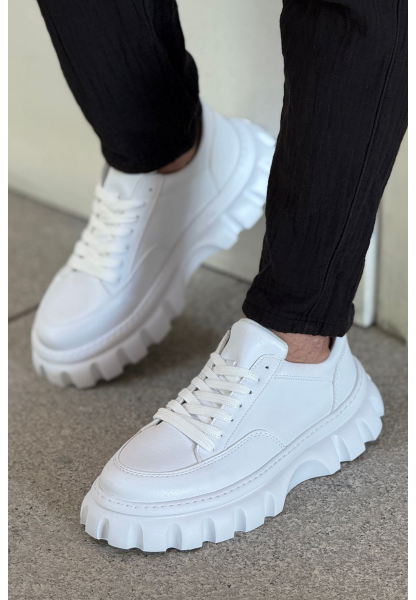 MirgeShoes Beyaz Bağcıklı Erkek Tarz Ayakkabı Modelli Yüksek BYZ Taban MRG01064833