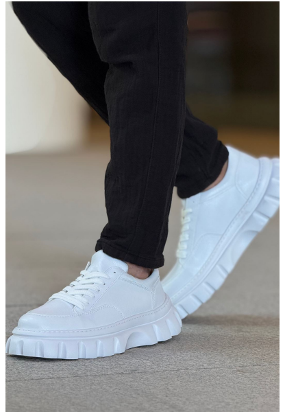MirgeShoes Beyaz Bağcıklı Erkek Tarz Ayakkabı Modelli Yüksek BYZ Taban MRG01064833