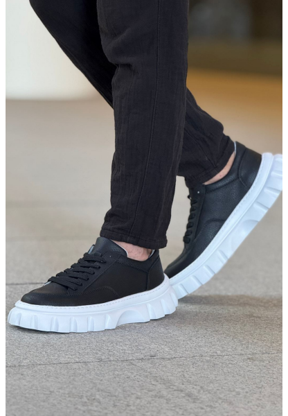 MirgeShoes Siyah Bağcıklı Erkek Tarz Ayakkabı Modelli Yüksek BYZ Taban MRG01064833