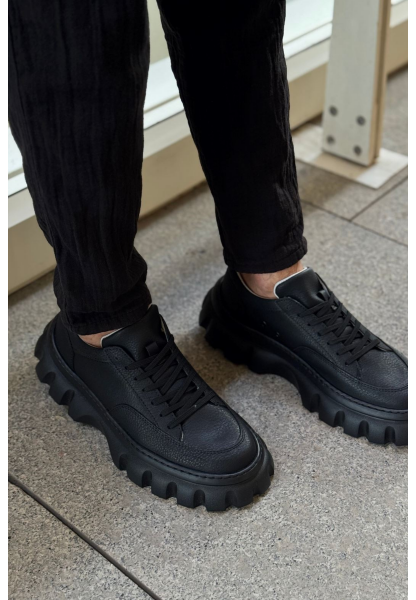 MirgeShoes Siyah Bağcıklı Erkek Tarz Ayakkabı Modelli Yüksek SYH Taban MRG01064833