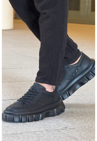 MirgeShoes Siyah Bağcıklı Erkek Tarz Ayakkabı Modelli Yüksek SYH Taban MRG01064833