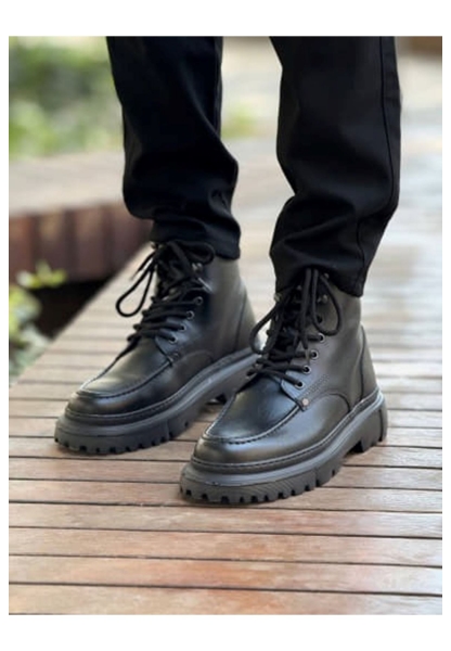 MirgeShoes Siyah Bağcıklı Erkek Chelsea Bot Yüksek Kalın SYH Taban MRG01064847