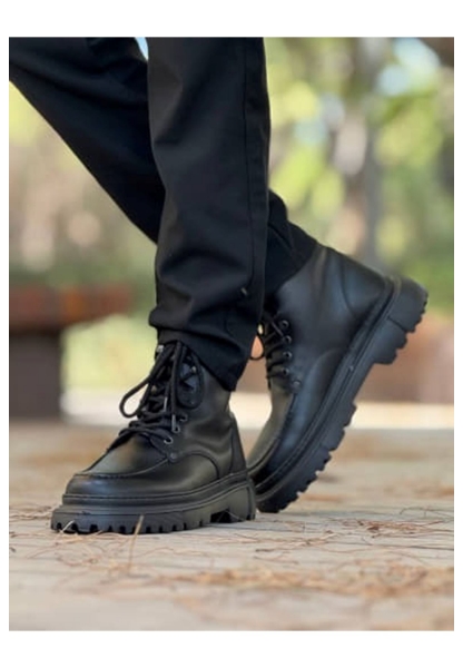MirgeShoes Siyah Bağcıklı Erkek Chelsea Bot Yüksek Kalın SYH Taban MRG01064847
