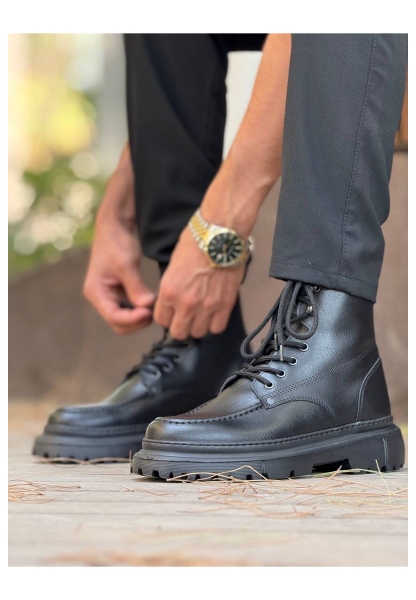 MirgeShoes Siyah Bağcıklı Erkek Chelsea Bot Yüksek Kalın SYH Taban MRG01064847