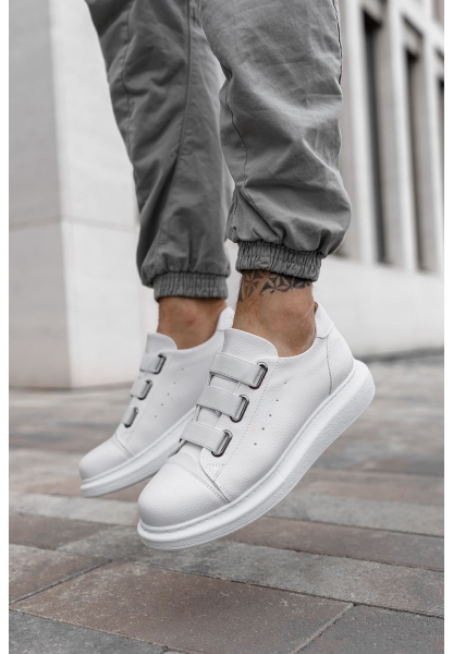 MirgeShoes Beyaz Kemerli Unisex Klasik Tarz Ayakkabı Kalın BYZ Taban MRG01062571