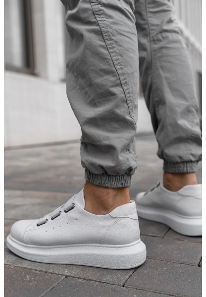 MirgeShoes Beyaz Kemerli Unisex Klasik Tarz Ayakkabı Kalın BYZ Taban MRG01062571