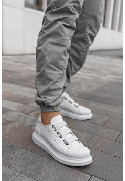 MirgeShoes Beyaz Kemerli Unisex Klasik Tarz Ayakkabı Kalın BYZ Taban MRG01062571