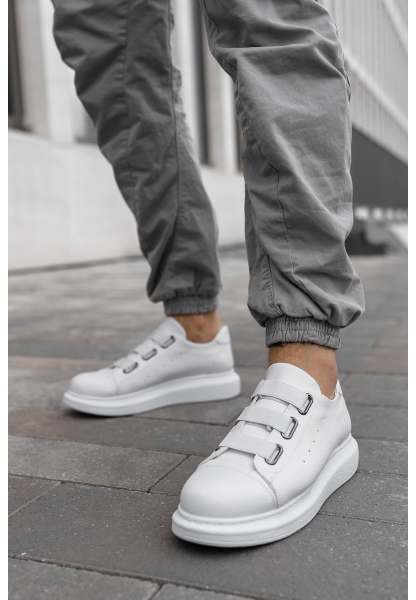 MirgeShoes Beyaz Kemerli Unisex Klasik Tarz Ayakkabı Kalın BYZ Taban MRG01062571