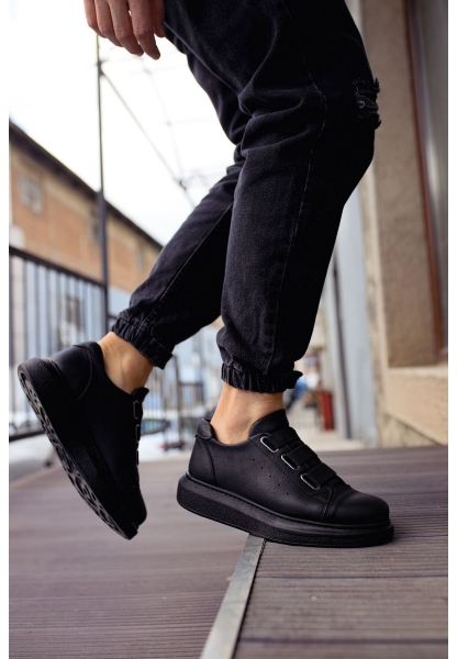 MirgeShoes Siyah Kemerli Unisex Klasik Tarz Ayakkabı Kalın SYH Taban MRG01062571