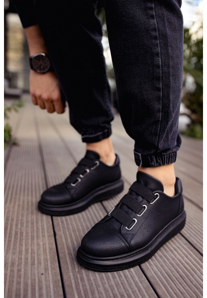 MirgeShoes Siyah Kemerli Unisex Klasik Tarz Ayakkabı Kalın SYH Taban MRG01062571