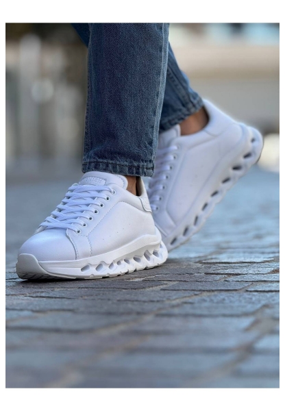 MirgeShoes Beyaz Bağcıklı Erkek Tarz Casual Ayakkabı Platfrom Kalın BYZ Taban MRG01064851