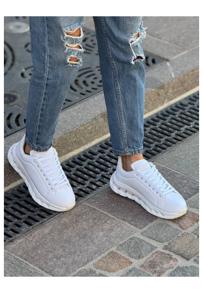 MirgeShoes Beyaz Bağcıklı Erkek Tarz Casual Ayakkabı Platfrom Kalın BYZ Taban MRG01064851