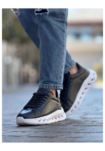 MirgeShoes Siyah Bağcıklı Erkek Tarz Casual Ayakkabı Platfrom Kalın BYZ Taban MRG01064851