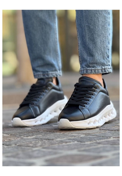 MirgeShoes Siyah Bağcıklı Erkek Tarz Casual Ayakkabı Platfrom Kalın BYZ Taban MRG01064851