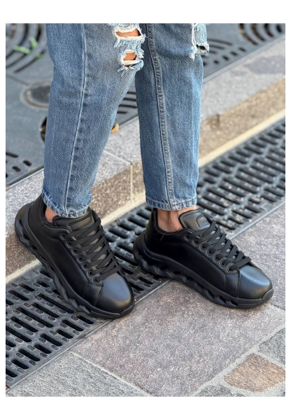 MirgeShoes Siyah Bağcıklı Erkek Tarz Casual Ayakkabı Platfrom Kalın SYH Taban MRG01064851