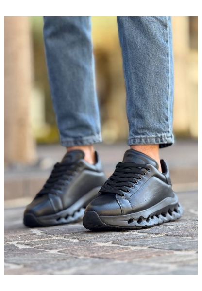 MirgeShoes Siyah Bağcıklı Erkek Tarz Casual Ayakkabı Platfrom Kalın SYH Taban MRG01064851