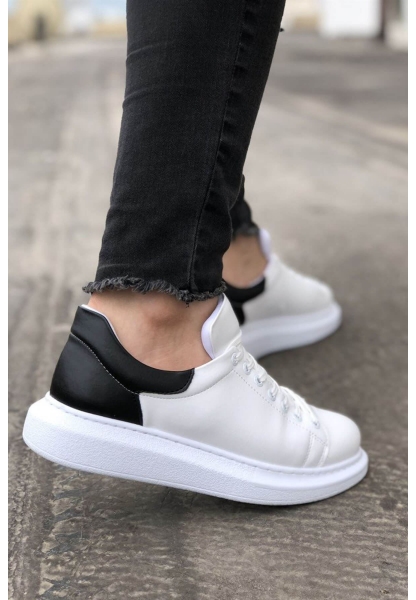 MirgeShoes Beyaz-Siyah Bağcıklı Unisex Spor Ayakkabı Kalın BYZ Taban MRG01062574