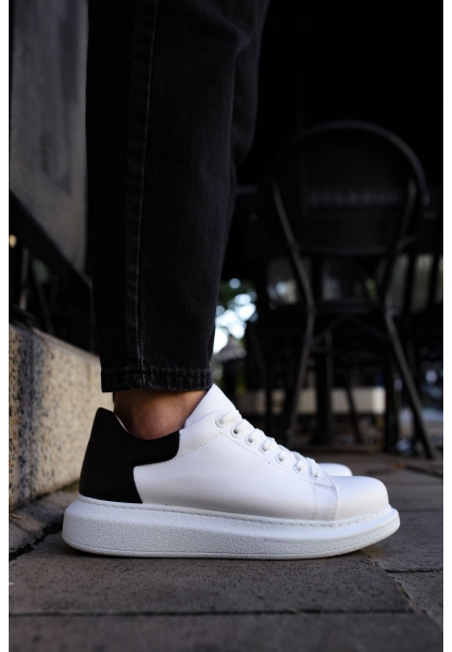 MirgeShoes Beyaz-Siyah Bağcıklı Unisex Spor Ayakkabı Kalın BYZ Taban MRG01062574
