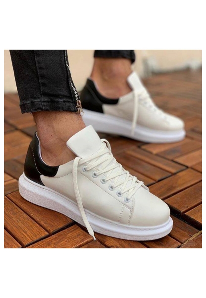 MirgeShoes Beyaz-Siyah Bağcıklı Unisex Spor Ayakkabı Kalın BYZ Taban MRG01062574