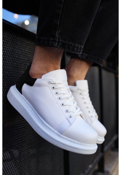 MirgeShoes Beyaz-Siyah Bağcıklı Unisex Spor Ayakkabı Kalın BYZ Taban MRG01062574