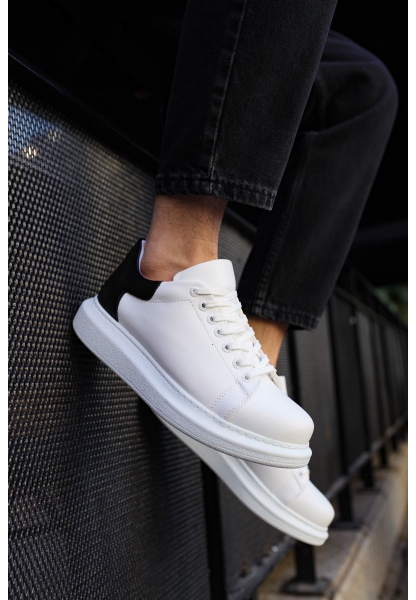 MirgeShoes Beyaz-Siyah Bağcıklı Unisex Spor Ayakkabı Kalın BYZ Taban MRG01062574